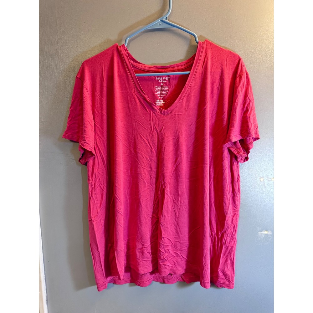 Nine West Soft Spun V-Neck T-Shirt Womens XL Pink Short Sleeve Rayon Stretch